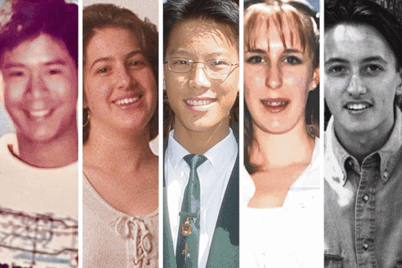 Now and then: Roger Chen, Lyria Bennett, Eddie Woo, Melissa James and Dave Sharma.