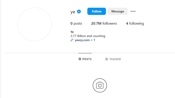 A screenshot of Ye’s Instagram account.