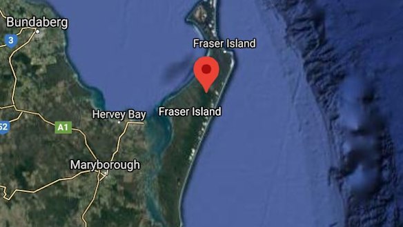 Fraser Island map showing the location of Lake Bowarrady.