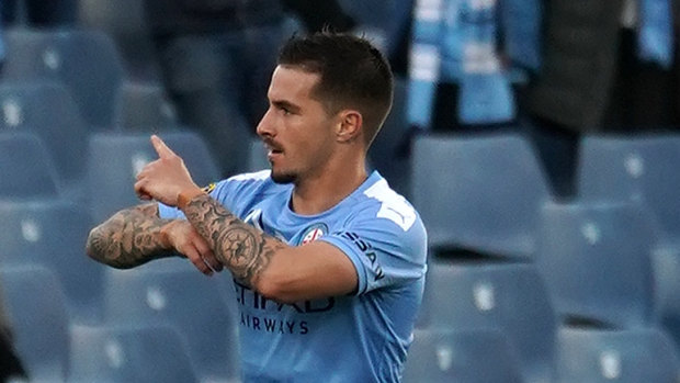 On target: Jamie Maclaren celebrates after adding to his already impressive tally for Melbourne City.
