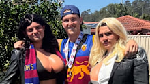 Fans attending a fancy dress party wore costumes as Tess Crosley, Lachie Neale and Jules Neale. 
