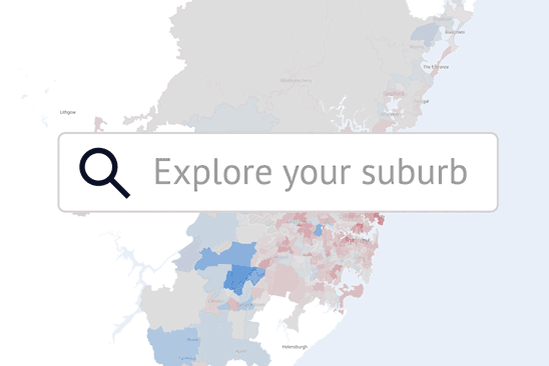 Declining fertility rates chart. Sydney coloured by fertility rates, zooming in with 