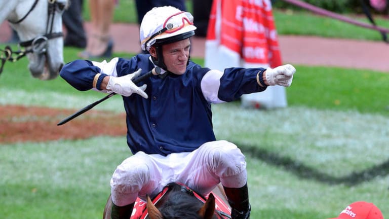 Back home: Brett Prebble after winning the Melbourne Cup on Green Moon.