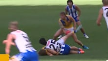 Paul Curtis' tackle concusses Hamish Davis.
