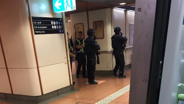 Police at Flagstaff station on Thursday morning.