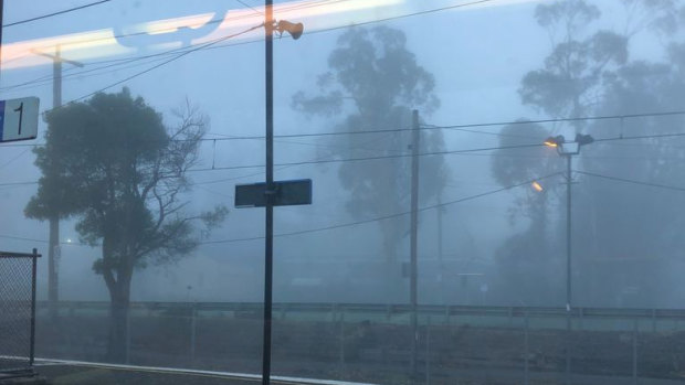 Fog at Upwey station on the Belgrave line on Monday morning.  