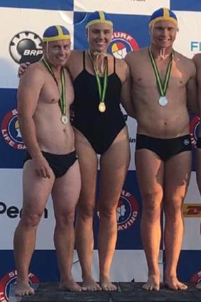 Jessica Collins, middle, at the Australian titles in April. 