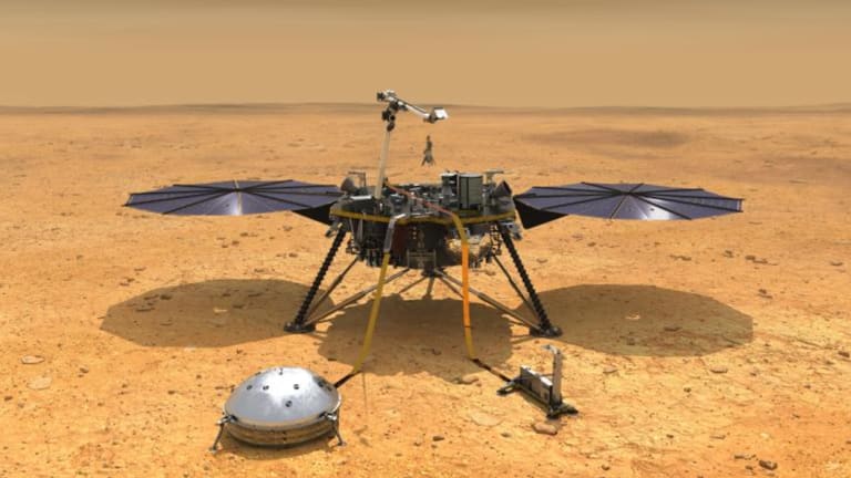 The concept of & # 39; this artist shows the landing of NASA Insight having deployed its instruments on the Martian surface.