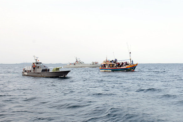 A picture supplied by the Sri Lankan navy of an alleged asylum seeker boat bound for Australia earlier this month.