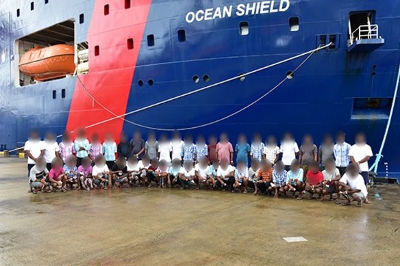 Australian Border Force ship Ocean Shield arrives in Colombo, Sri Lanka in August 2022 to return 46 Sri Lankan men who had been intercepted at sea while trying to reach Australia. 
