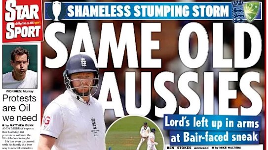 Front page of the Star Sport after the Ashes Jonny Bairstow stumping controversy at Lord’s.