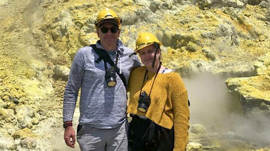 Lillani Hopkins, 22, and her father, Geoff, on Whakaari/White Island minutes before it erupted.