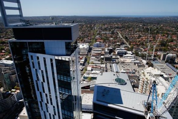 Metro Grand, the tallest of three towers in the Metro development in Chatswood, will be Sydney’s highest apartment block upon completion. 