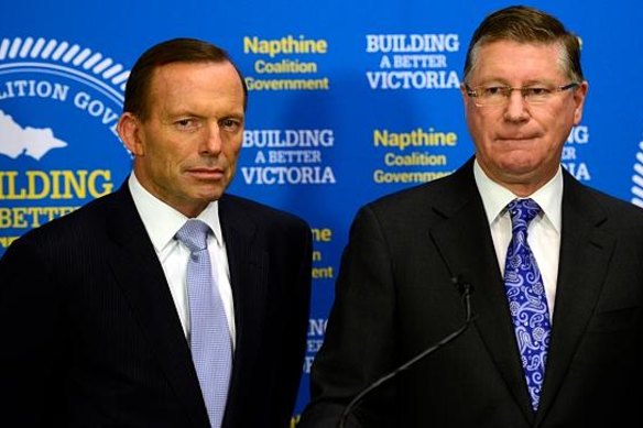 Prime Minister Tony Abbott and Victoria’s then premier, Denis Napthine, before the 2014 state election.