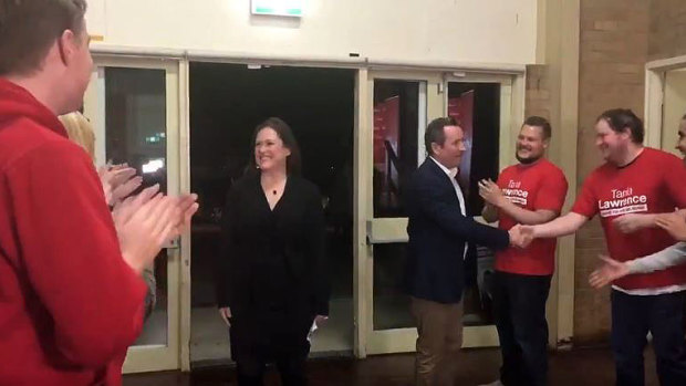 Mark McGowan and Tania Lawrence arrive at Labor's function after accepting defeat in the Darling Range byelection.