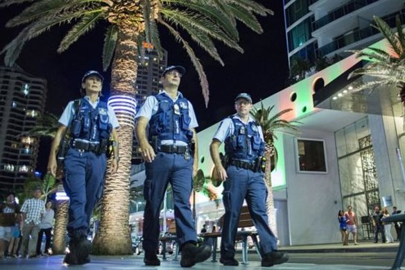 Gold Coast police on the beat at Surfers Paradise. 