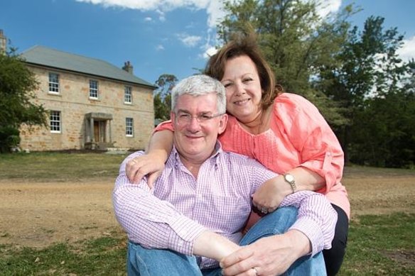 Historic move: Economist Saul Eslake with his wife Linda Arenella outside their 180-year-old Tasmanian home. 