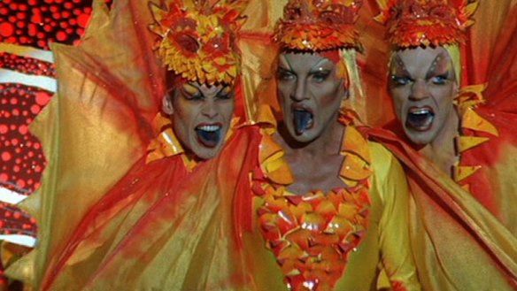 Terence Stamp (centre) with Guy Pearce (left) and Hugo Weaving in The Adventures of Priscilla: Queen of the Desert.