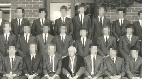 Long-serving Ballarat Grammar headmaster G. F. J. “Jack” Dart, pictured with school prefects and probationers.