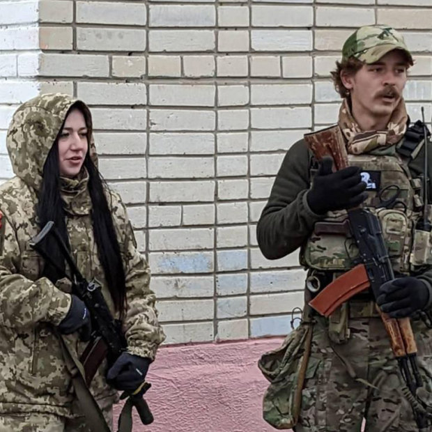 Felix Metrikas, pictured with a Ukrainian nurse in Kharkiv, has been training troops since the early months of the war.