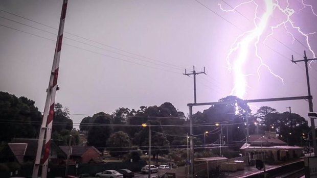 Lightning at Cheltenham as thunderstorms hit Melbourne.