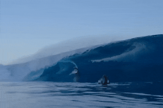 Youtube footage gif of Molly Picklum wiping out at Teahupo’o, on the south-west coast of Tahiti, in 2023.
