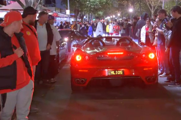 Lygon Street was taken over by Ferrari fans on Sunday night.