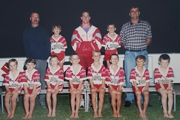 A young Daly Cherry-Evans (fourth from right) with his father, Troy (red jacket, back row) in 1996.
