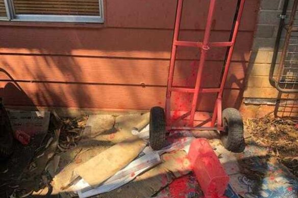 Photo supplied by the office of Senator Price showing paint thrown at her parents’ property.