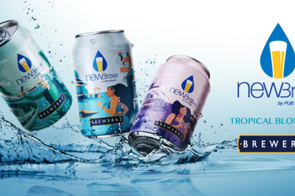 Cans of NEWBrew, a Singapore beer made with recycled sewage.