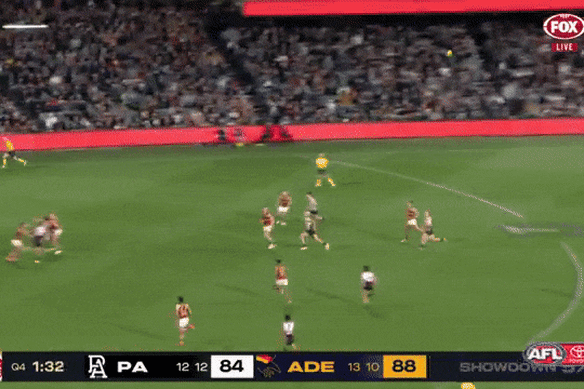 Adelaide’s Mark Keane took a game-saving mark to deny Port Adelaide an attacking opportunity late in the Showdown match of round 10.