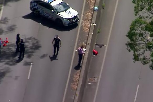 Officers at the scene of a police shooting on the Sunshine Coast on Wednesday.