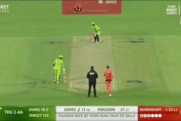 Davies stunned Big Bash fans on Tuesday when he hit 36 runs from just 22 balls to push the Thunder to victory over the Perth Scorchers.