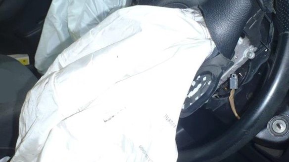 A Takata airbag in a RAV4 SUV, responsible for injuring a 21-year-old in Darwin.