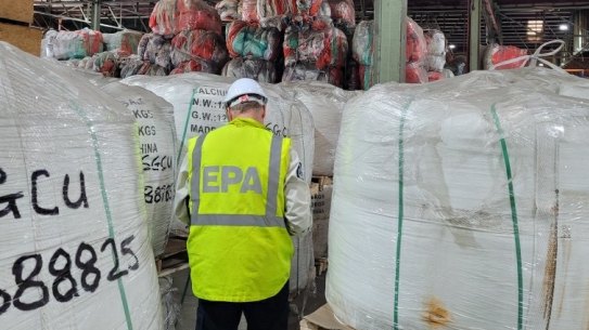 Stockpiles of soft plastic inside a Melbourne warehouse in December.