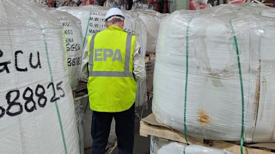 Stockpiles of soft plastic inside a Melbourne warehouse.