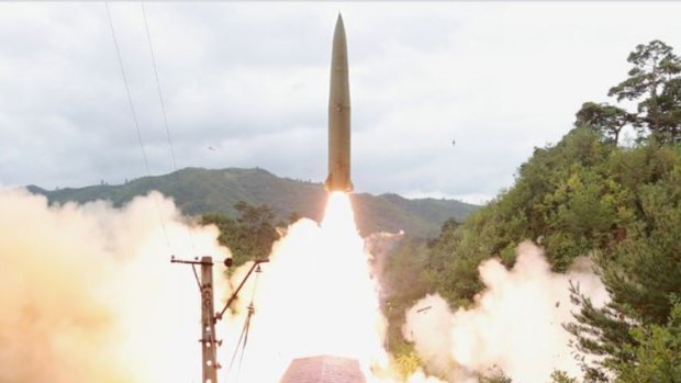 A rail-launched ballistic missile in North Korea.