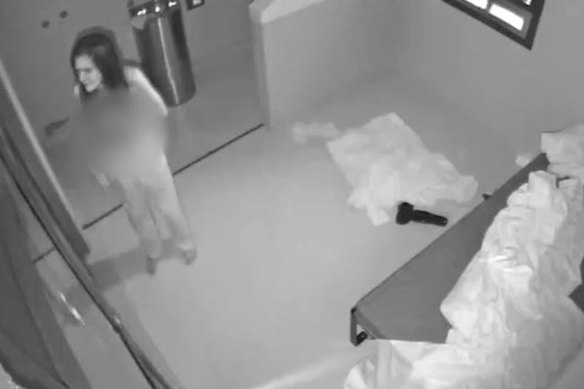 A still from a video released during the inquest showing Veronica Nelson inside a prison cell.