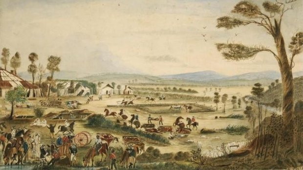 An 1861 painting of the Wills Tragedy, a pivotal moment in the Queensland frontier wars. 
