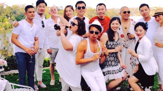 A last hurrah? Guests get into the spirit of "Chinese Gatsby" Sam Guo's White Party at Hunters Hill.