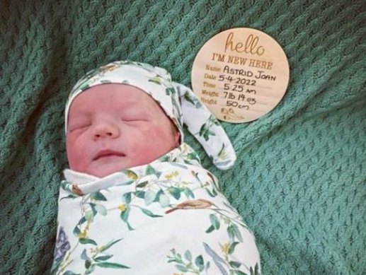 Baby Astrid Laws, who was delivered in the front seat of the family car.