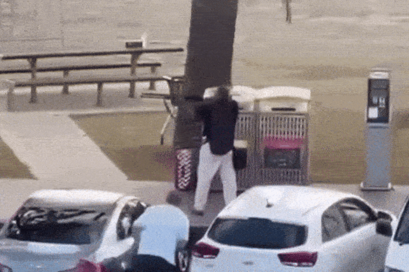 Visão de Sajid Akram sendo atacado durante o tiroteio em Bondi Beach. O homem de 50 anos tinha licença para portar armas.