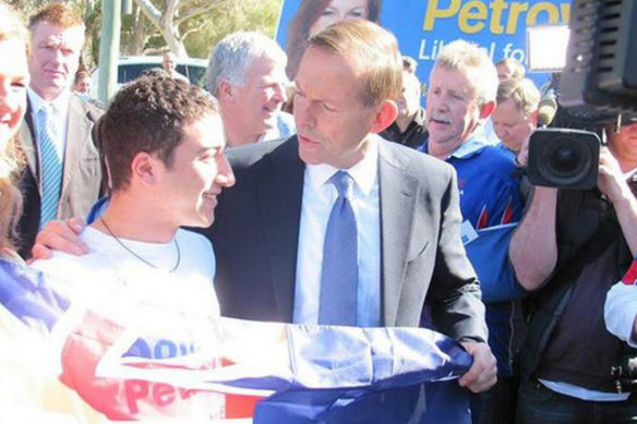 Stefan Eracleous on the campaign trail with former prime minister Tony Abbott in 2013.