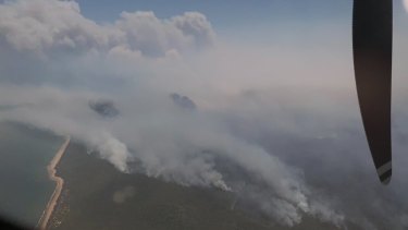 Aerial pictures of the bushfire at Deepwater near Agnes Water, which firefighters were battling on Sunday, November 25, 2018.