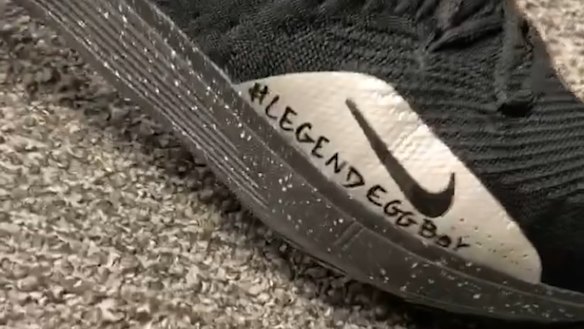 Praising a "legend": Jonah Bolden's sneakers.