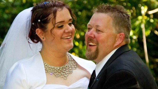 Amy Roberts, pictured with her husband Brett Roberts on their wedding day less than two years before he was killed in a car crash.