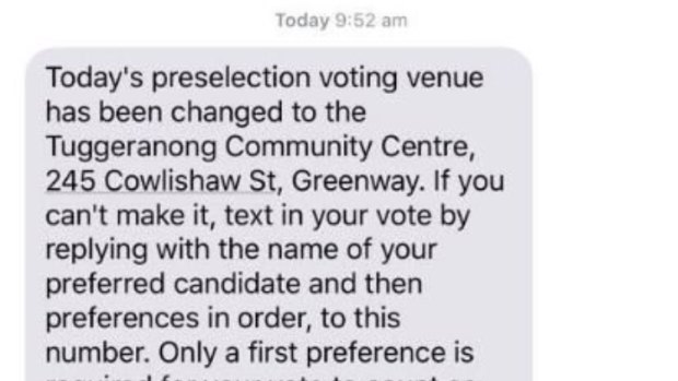 A hoax text message sent to ACT Labor members on Saturday morning.