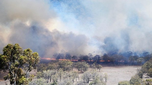 A bushfire in Maryvale, about 60 kilometres south-east of Toowoomba, on Friday. 