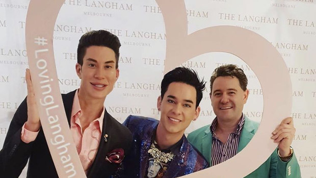 Justin Jedlica (left), who proudly calls himself "The Human Ken Doll", and is happy in a love triangle with Stephen Walden and Jayson McNaughton.