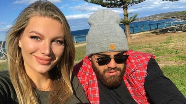 Manly's Dylan Walker with fiancee Alexandra Ivkovic.